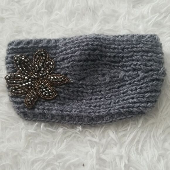 D&Y Gray Knitted Jewelled Headband - Picture 2 of 6